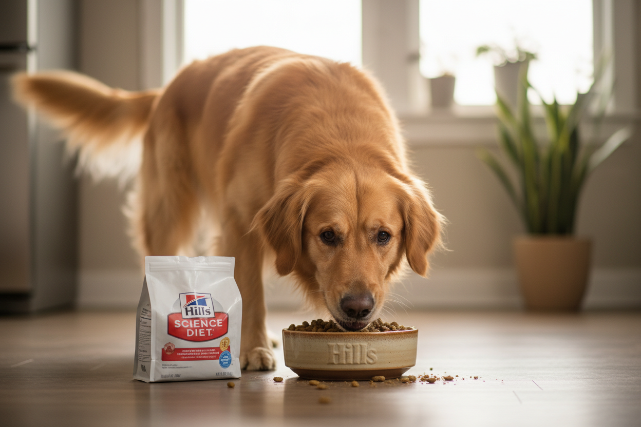 dog with hills food eating
